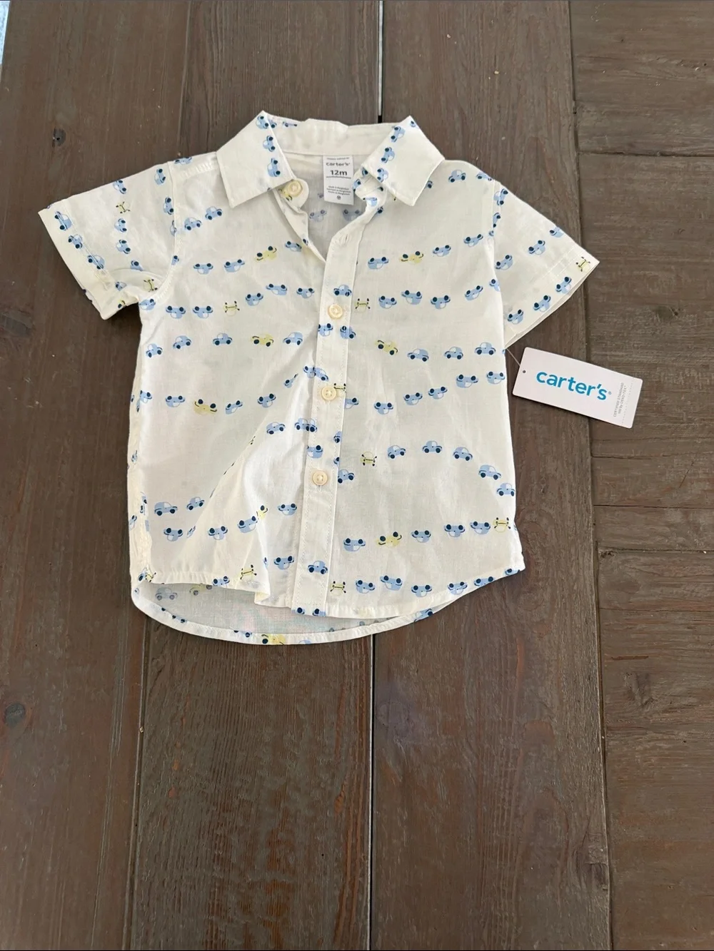 Carter's White Short-Sleeve Button-Down Shirt with Blue and Yellow Crab Print